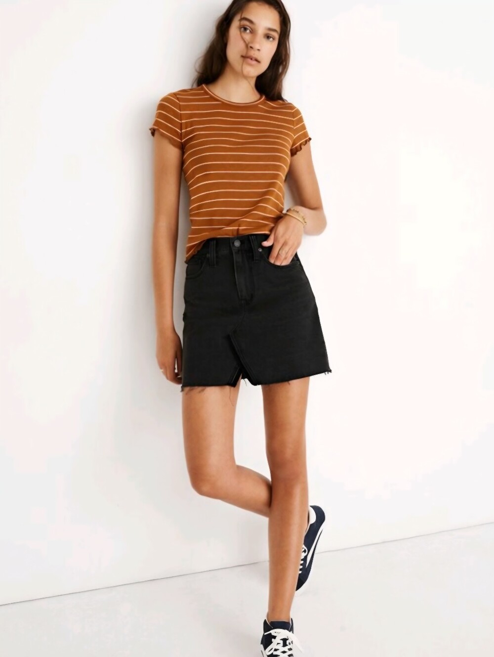 MADEWELL Frisco Black Lunar Washed Distressed Raw Edge Denim Jean Mini Skirt 29